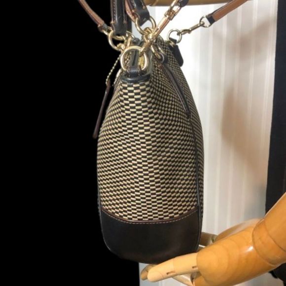 COACH Legacy Black White Jacquard and Leather Color Block Shoulder Bag - Picture 6 of 17